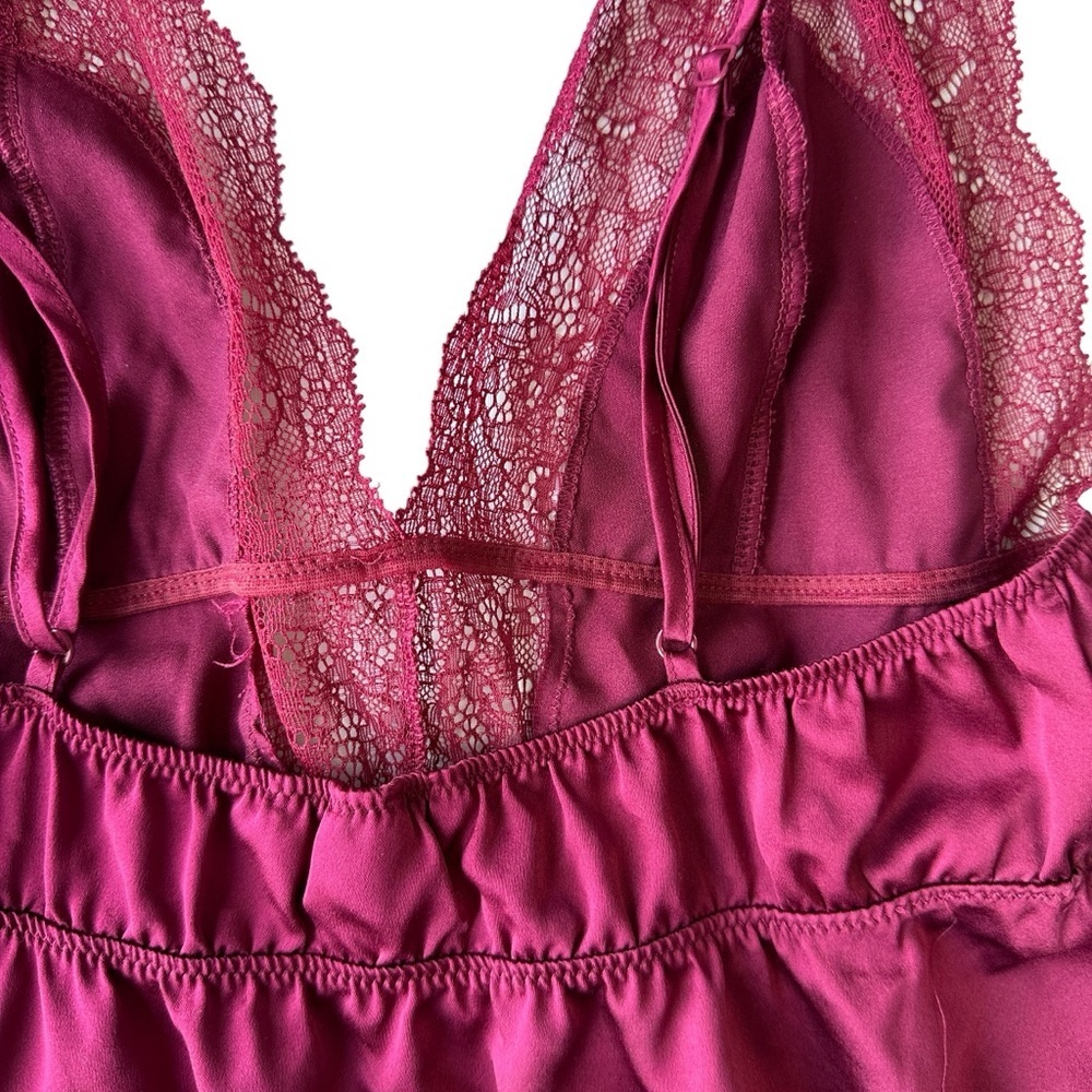 VICTORIA'S SECRET LACE SILK SATIN BABYDOLL CAMI TOP LINGERIE  WOMENS S MAROON - Picture 13 of 16